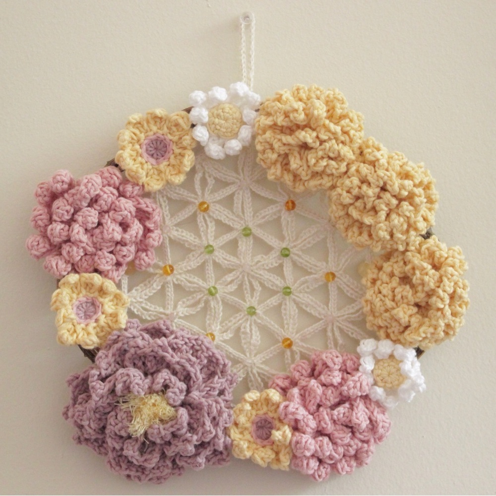 Handmade Leo Zodiac Crochet Wreath with Crystal Healing Stones